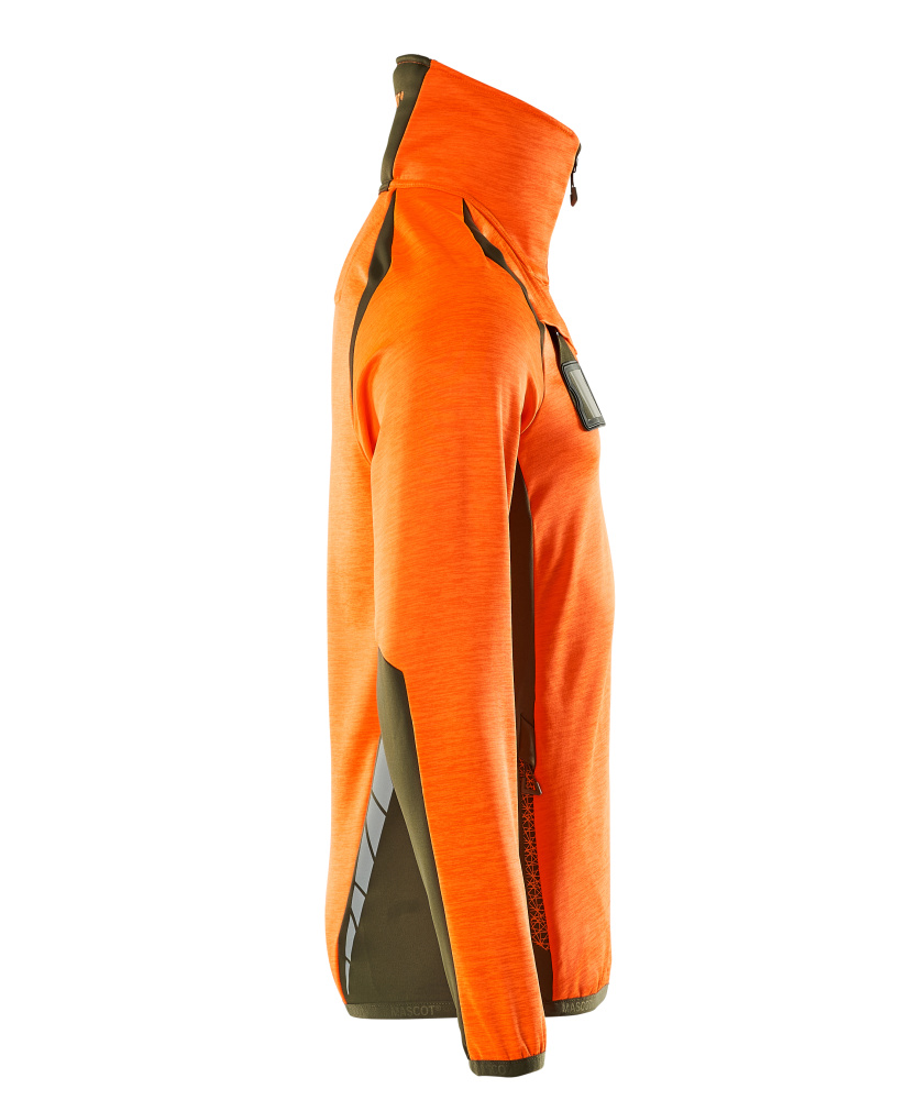 MASCOT ACCELERATE SAFE Fleecepullover mit kurzem Reißverschluss hi-vis orange/moosgrün 4XL