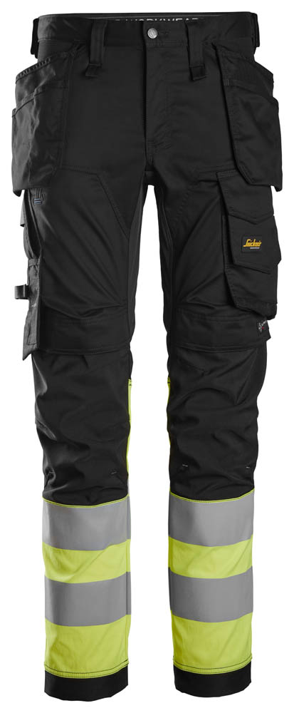 Snickers 6234 High-Vis Stretch Arbeitshose mit Holstertaschen, Klasse 1 schwarz-signalgelb