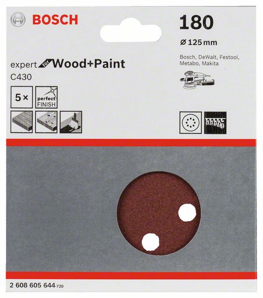 Bosch Schleifblatt Expert Wood+Paint Klett 8 Löcher K180 (5 Stk.)