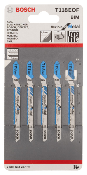 Bosch PRO Metal curve T118EOF Stichsägeblatt, 83 mm, 5-tlg.