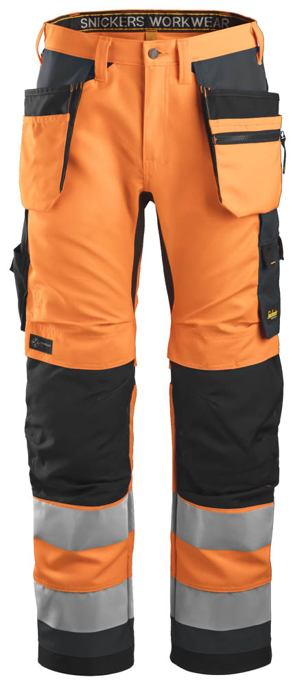 Snickers 6230 AllroundWork Hí-Vis Arbeitshose mit Holstertaschen, Kl.2 signalorange-grau