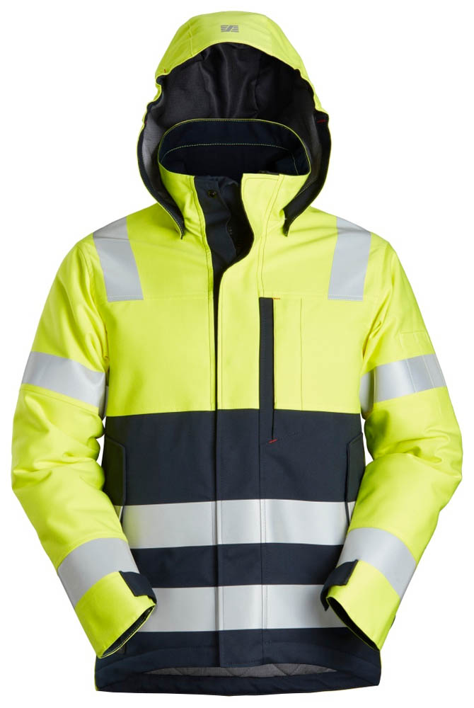 Snickers 1163 ProtecWork Hi-Vis wärmeisolierende Arbeitsjacke, Kl. 3 signalgelb-blau