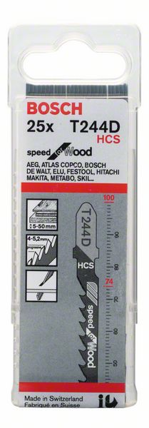 Bosch Stichsägeblatt T244 D SpeedWood L100mm (25 Stk.)