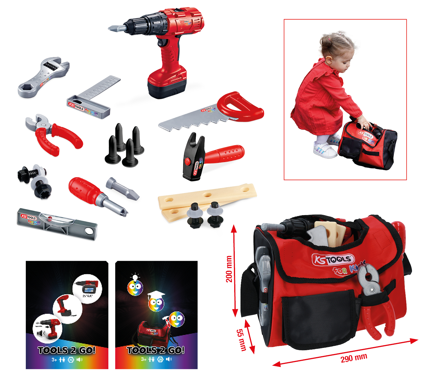 KS-TOOLS Kinder Werkzeug-Satz mit Smartbag-Tasche, 26-tlg