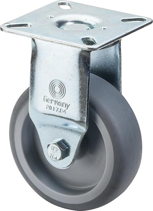 BS-Rollen Bockrolle 100mm A310 Platte Gummirad Gleitlager A310.A80.100