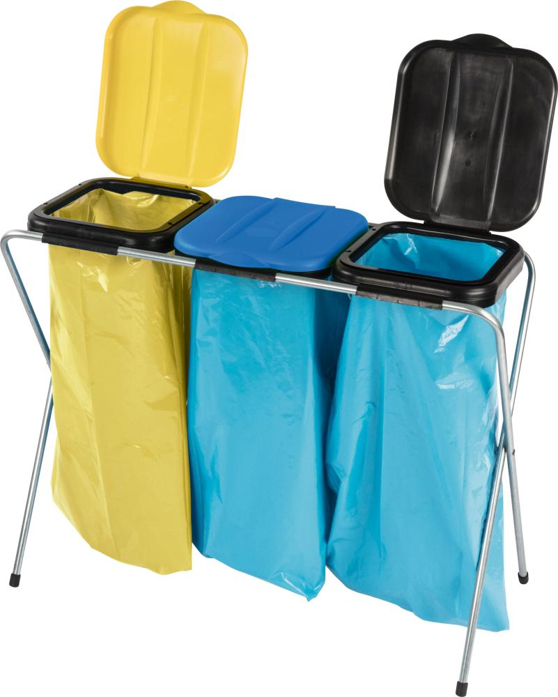 Abfallsammler 3x120 l mit Deckel gelb/blau/schwarz