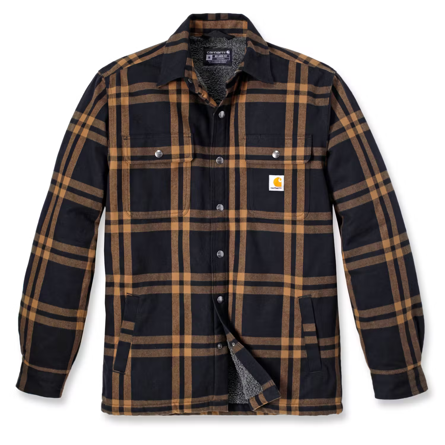 CARHARTT Karierte Hemdjacke mit Sherpa-Futter BLACK, M