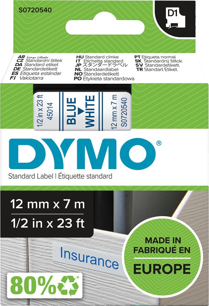 Dymo Schriftband D1 45014 blau/weiß 12mmx7m