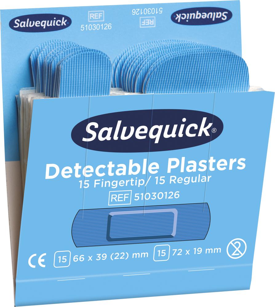 CEDERROTH Salvequick Nachfüllpack Blue Detectable-Fingerspitzenpflaster Lebensmittelindustrie 6x30 Pflaster