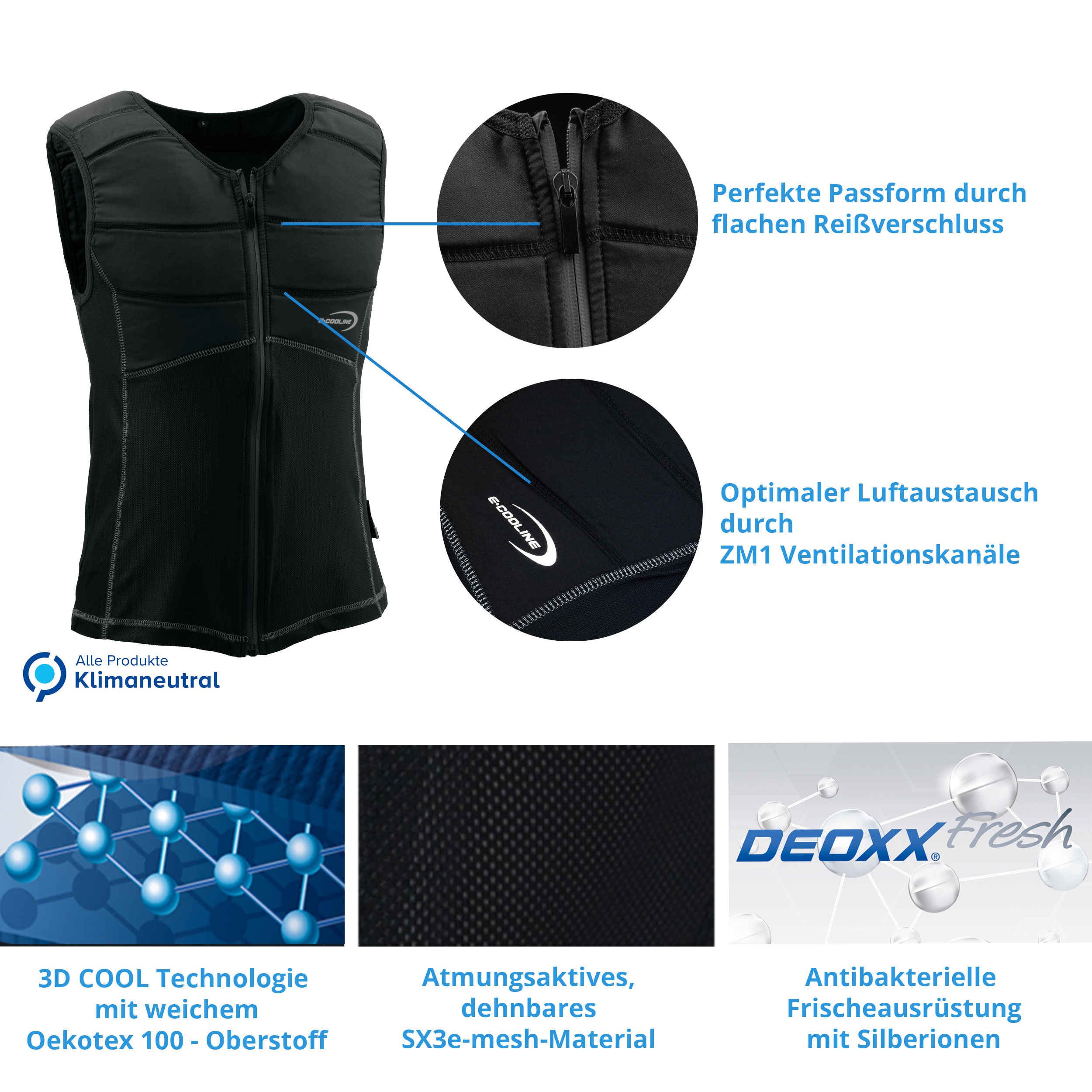 E.COOLINE Powercool Kühlkleidung SX3 Shirt Weste 3XL schwarz