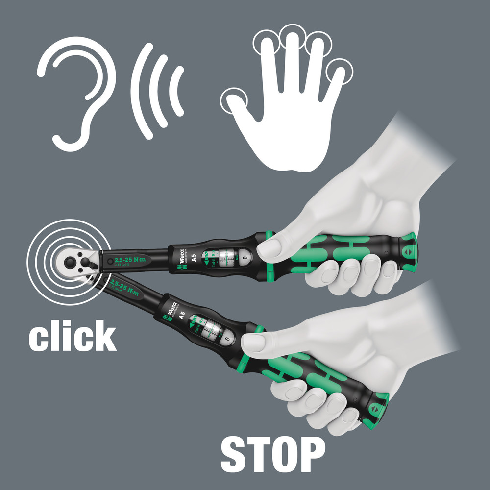 Wera Click-Torque A 5 Drehmomentschlüssel mit Umschaltknarre, 2,5-25 Nm, 1/4" x 2,5-25 Nm