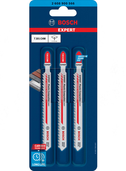 Bosch EXPERT ‘Plastic Composites Clean’ T 301 CHM Stichsägeblatt, 3 Stück