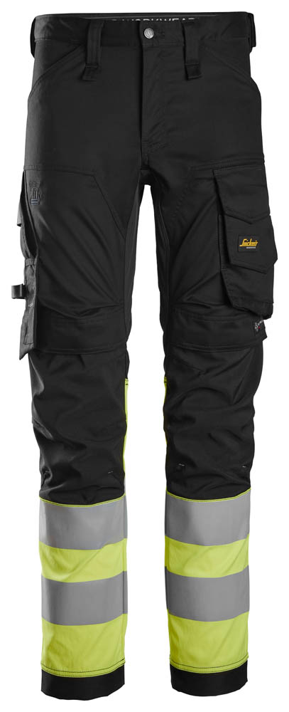 Snickers 6334 High-Vis Stretch Arbeitshose, Klasse 1 schwarz-signalgelb