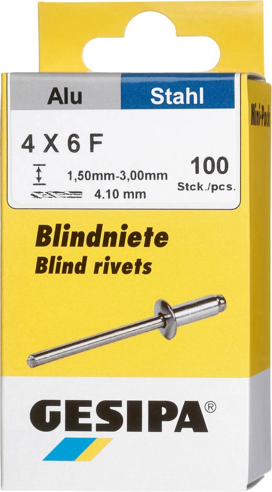 Blindniet Alu/Stahl Flachrundkopf Mini-Pack 4x6mm a 100Stück GESIPA