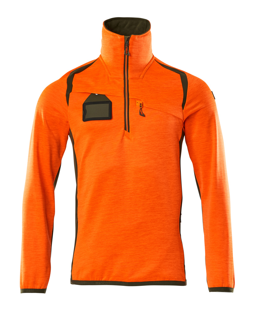 MASCOT ACCELERATE SAFE Fleecepullover mit kurzem Reißverschluss hi-vis orange/moosgrün 4XL