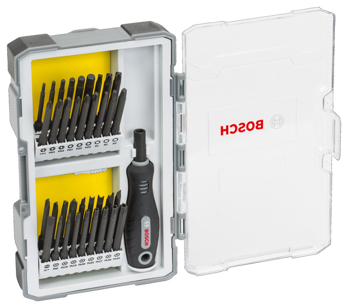 Bosch 37-teil. Set m Schrauberbits u Griff, PH, PZ, SL, TH, TQ, H, TW, SP, R und Bith