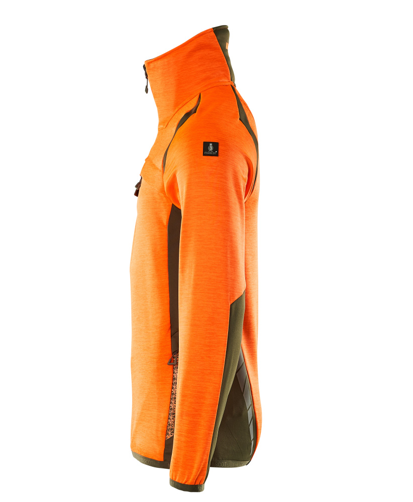 MASCOT ACCELERATE SAFE Fleecepullover mit kurzem Reißverschluss hi-vis orange/moosgrün 4XL
