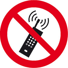 Verbotsschild „Mobilfunk verboten”