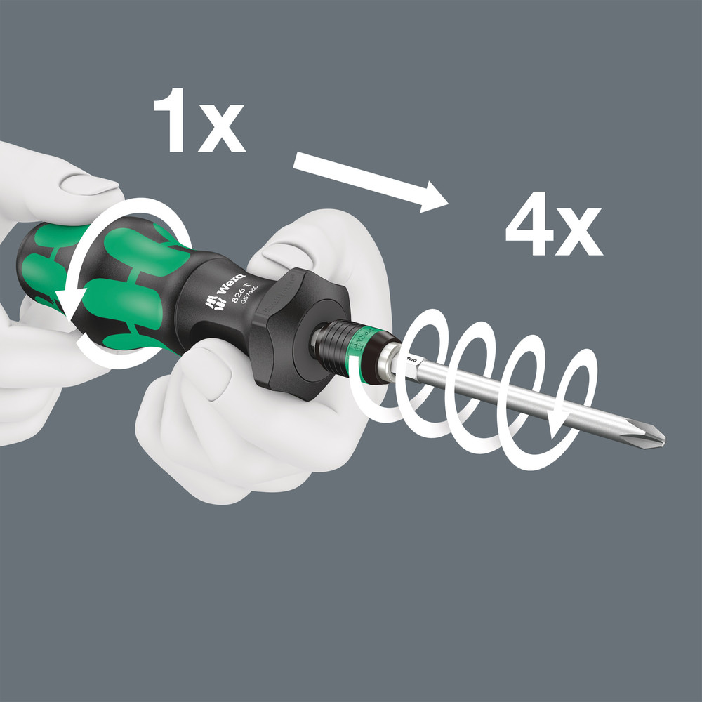 Wera 826 T Kraftform Turbo Bits-Handhalter mit Rapidaptor Schnellwechselfutter, 1/4" x 146 mm