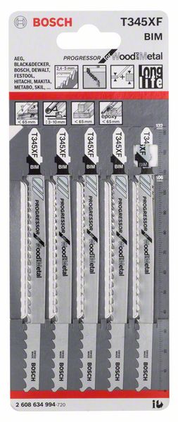 Bosch Stichsägeblatt T345 XF Progressor Wood+Metal L132mm (5 Stk.)