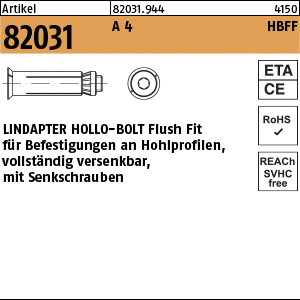 Lindapter Hollo-Bolt HBFF Edelstahl A4 M10 Größe 3