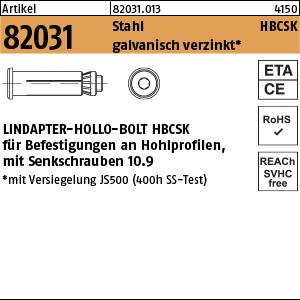 Lindapter Hollo-Bolt HBCSK Stahl 10.9 galvanisch verzinkt M12 Größe 1