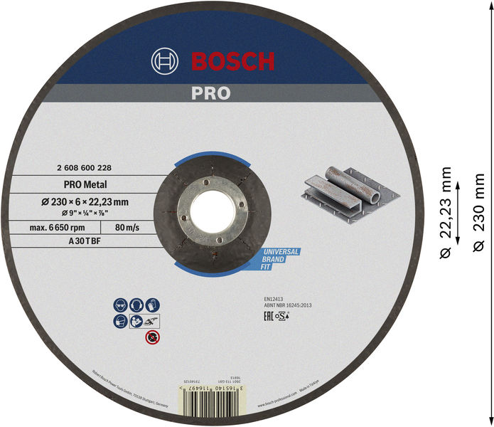 Bosch PRO Metal Schleifscheibe, 230 x 6 x 22.23 mm, oSa