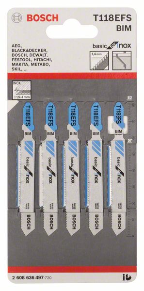 Bosch Stichsägeblatt T118 EFsStainlessSteel L83mm (5 Stk.)