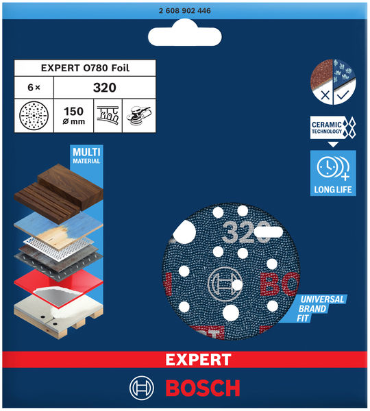 Bosch EXPERT O780 Folienschleifscheibe, 150 mm, G320 Bosch EXPERT O780 Folienschleifscheibe, 150 mm, G320