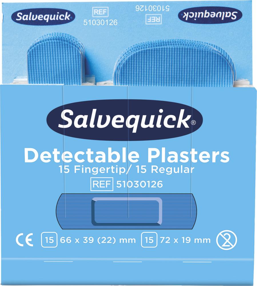 Cederroth Salvequick Nachfüllpack Blue Detectable-Fingerspitzenpflaster Lebensmittelindustrie 6x30 Pflaster