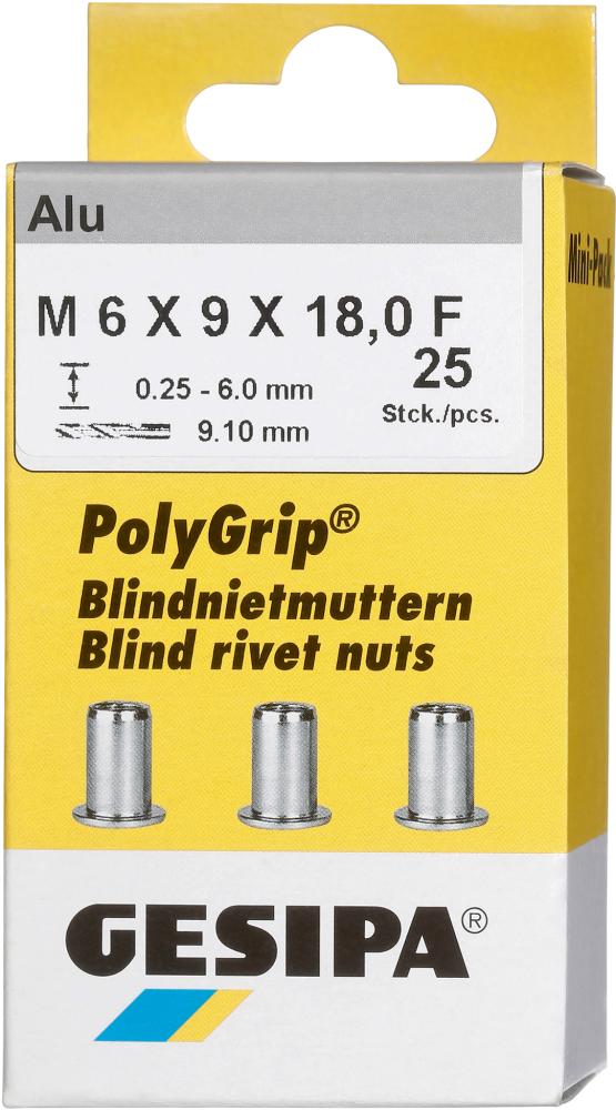 Gesipa Blindnietmuttern Alu Minipack Polygrip M6 x 9 x 18 (25 Stück)