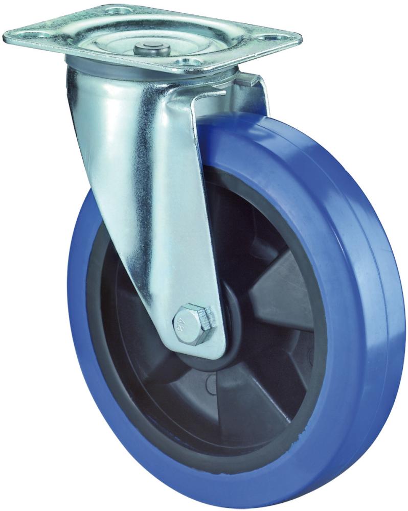 BS Rollen Lenkrolle 200mm L400 Platte Elastik blau Rollenlager L400.B61.200