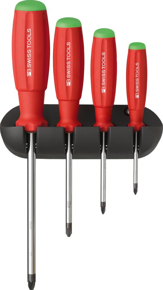 PB Swiss Tools Schraubendreher-Satz 4-teilig PZ im Wandhalter SwissGrip