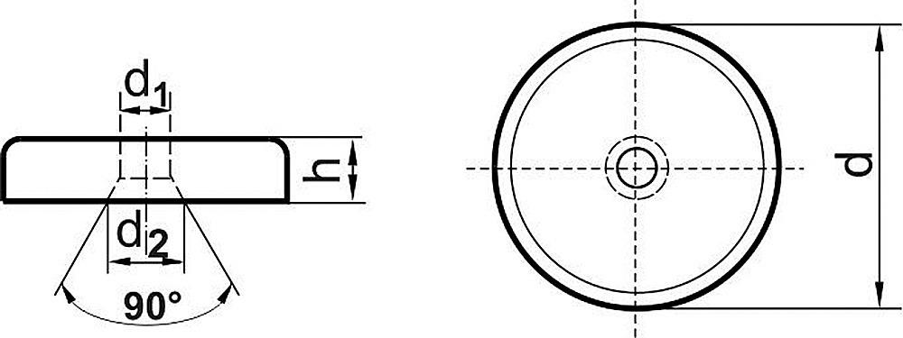 NdFeB-Flachgreif. m.Bohr.32 x 7 0mm Beloh