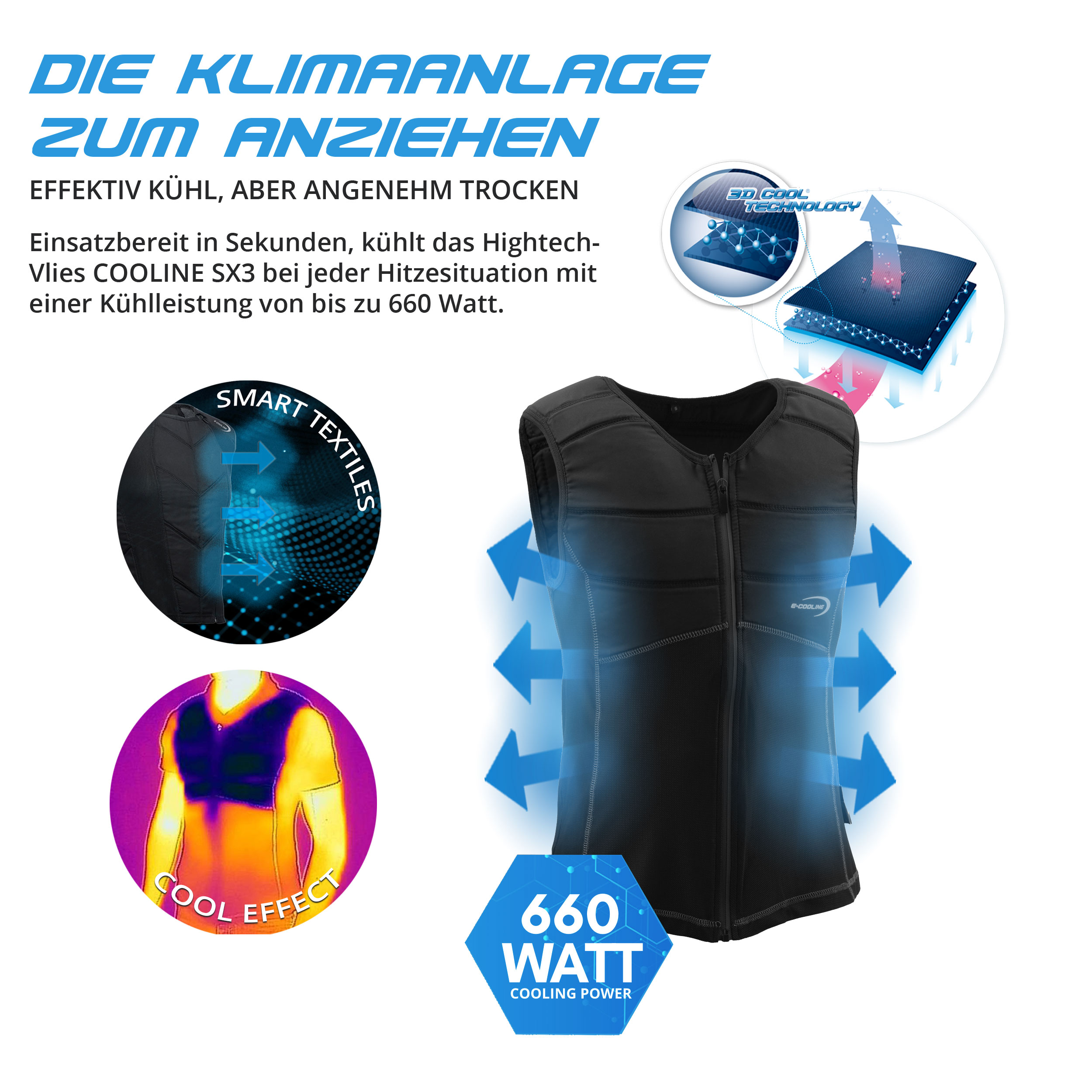 E.COOLINE Powercool Kühlkleidung SX3 Shirt Weste 3XL schwarz