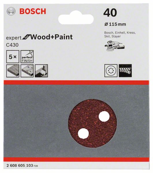 Bosch Schleifblatt Exzenterschleifer Expert Wood+Paint 115mm Klett K 40(5 Stk.)