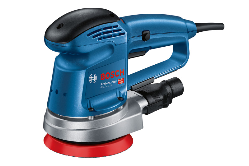 Bosch Exzenterschleifer GEX 34-125, Schleifteller, 1 x Pap.staub-btl., 1 x Absaugad.