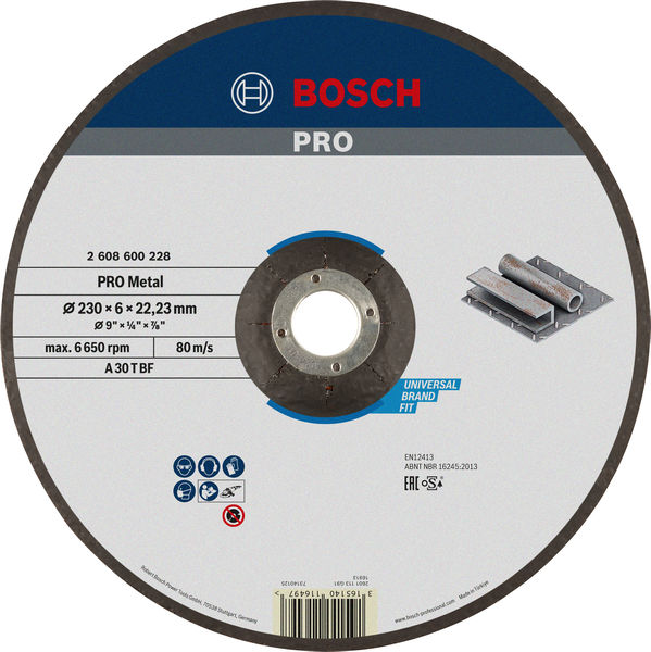 Bosch PRO Metal Schleifscheibe, 230 x 6 x 22.23 mm, oSa
