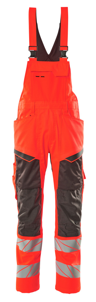 MASCOT ACCELERATE SAFE Latzhose mit Knietaschen hi-vis rot/dunkelanthrazit 50 kurz