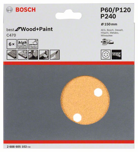 Bosch Schleifblatt-Set Exzenterschleifer Wood+Paint 150mm,60,120,240 (6 Stk.)