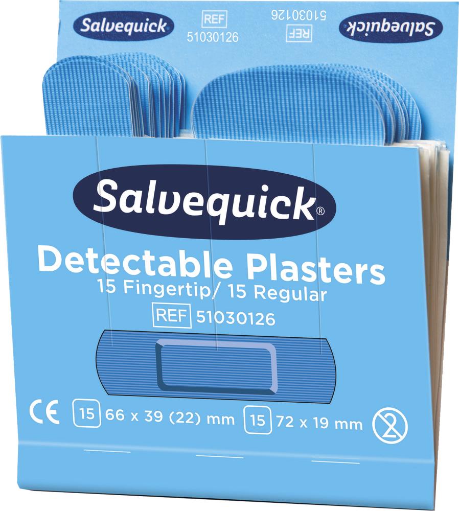 Cederroth Salvequick Nachfüllpack Blue Detectable-Fingerspitzenpflaster Lebensmittelindustrie 6x30 Pflaster