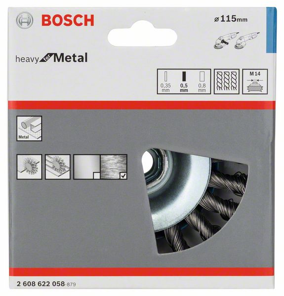 Bosch Kegelbürste Heavy for Metal 115x0,5mm gezopft