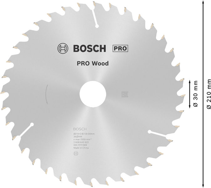 Bosch PRO Wood Kreissägeblatt, 210 x 2,8 x 30 mm, T36