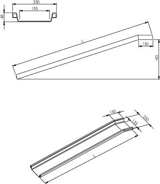 Verladeschiene Aluminium L3000xFB155 mm mit Rand Tragkraft 300 kg/Paar