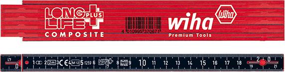 Wiha Gliedermaßstab Kunststoff 2mx14mm rot/schwarz Meterstab