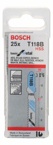 Bosch Stichsägeblatt T118 B BasicMetal L92mm (25 Stk.)