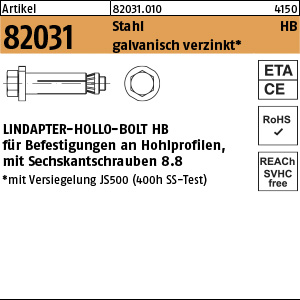 Lindapter Hollo-Bolt HB Stahl 8.8 galvanisch verzinkt M12 Größe 3