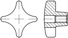 DIN6335 Grauguss Form D 63 M 12 Kreuzgriffe mit Gewinde-Durchloch