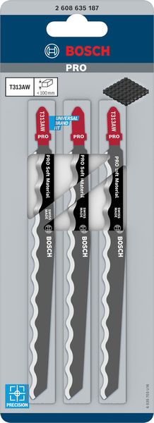 Bosch PRO Soft Material T313AW Stichsägeblatt, 152 mm, 3-tlg.