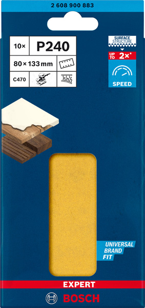 Bosch EXPERT C470 Schleifpap., 8 Löcher für Schw.schl., 80 x 133 mm, K 240, 10er-Pack